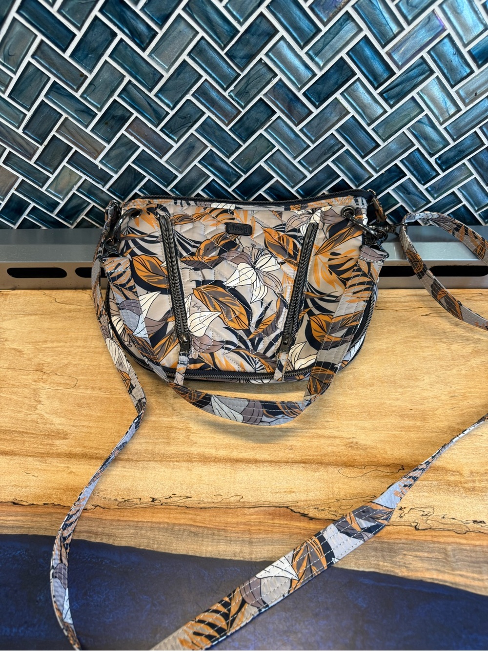 lug Floral Convertible Crossbody Bag in Mustard, Gray & Cream